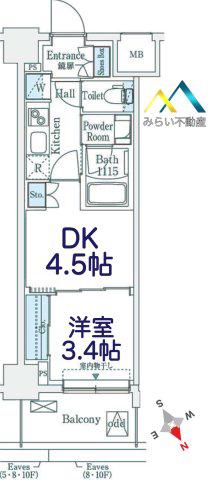 エル・セレーノ横浜(1DK/9階)の間取り写真