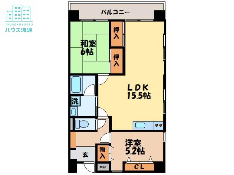 ドエル宝栄(2LDK/6階)の間取り写真