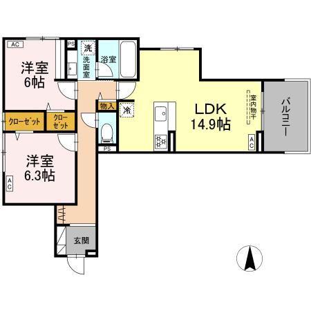 THE STATELY 子安町(2LDK/3階)の間取り写真