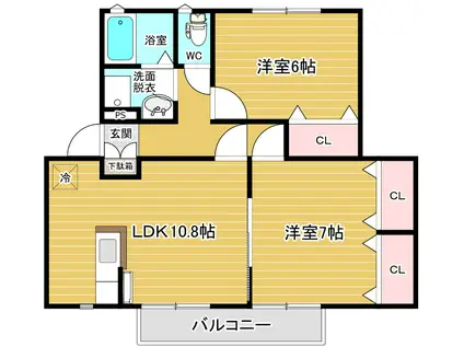 メルヴェーユ松代 A棟(2LDK/1階)の間取り写真