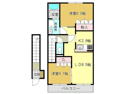 グラスコートII(2LDK/2階)の間取り写真