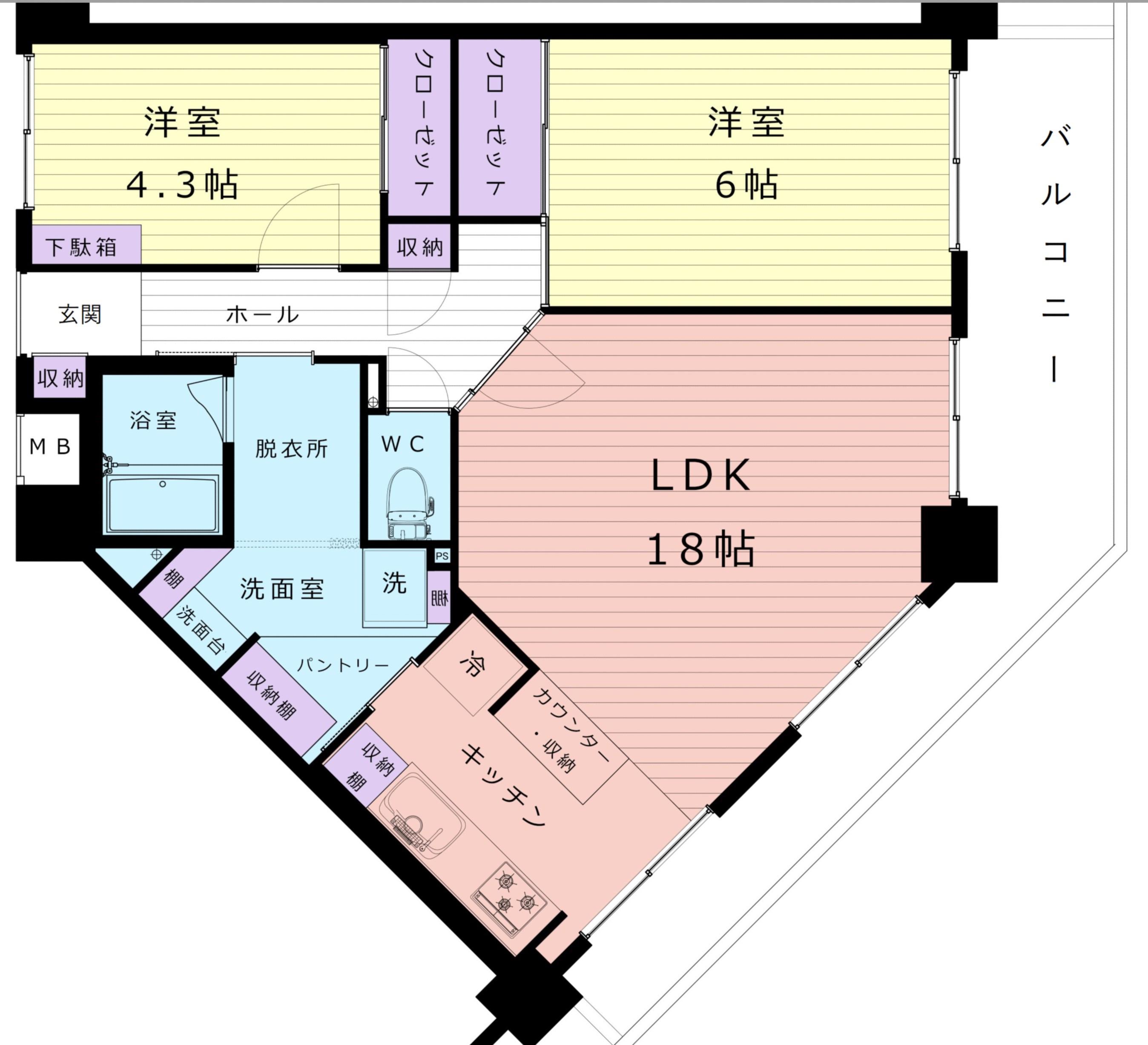 グランデスト丸山台(2LDK/3階)の間取り写真