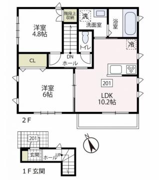 カーサ花会(2LDK/2階)の間取り写真