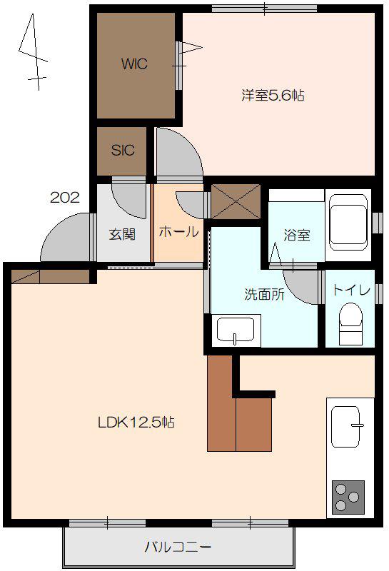 ハイツ岡谷(1LDK/2階)の間取り写真