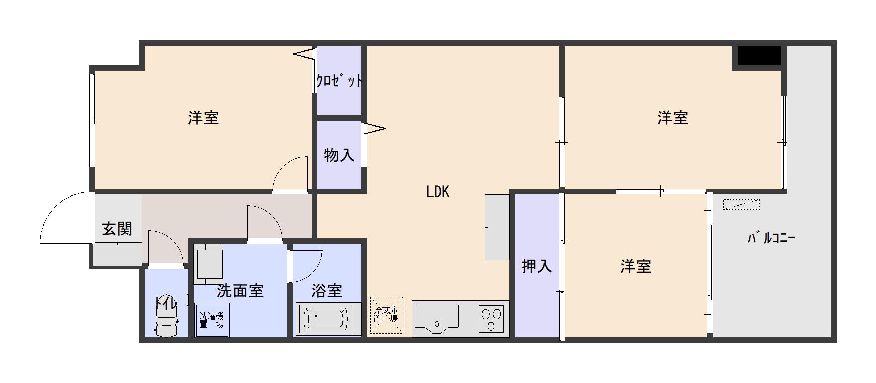 レインボー本庄(3LDK/7階)の間取り写真