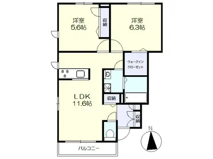 プロヌーブちひろ(2LDK/1階)の間取り写真