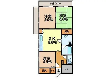 ボンヌール泉(3DK/1階)の間取り写真