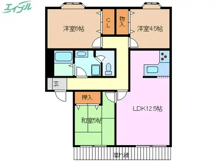 時計台マンション(3LDK/1階)の間取り写真