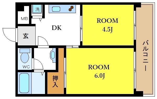 新栄建設第二ビル(2DK/4階)の間取り写真
