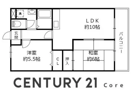 シャトーアルバ 野洲市市三宅(2LDK/2階)の間取り写真