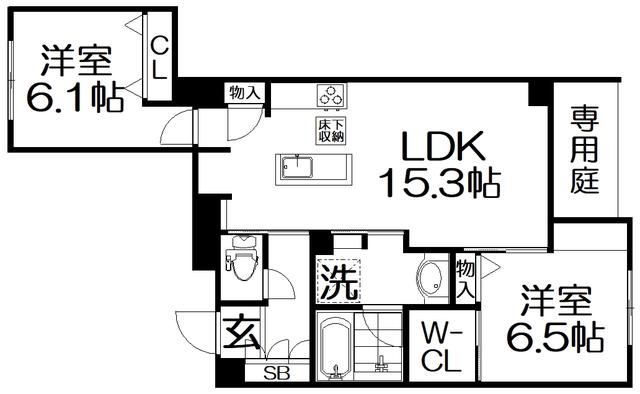 シャーメゾン フェレザ(2LDK/1階)の間取り写真