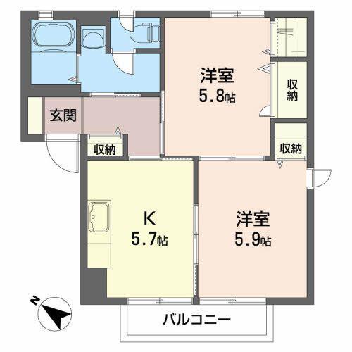 フェリーチェ(2K/2階)の間取り写真