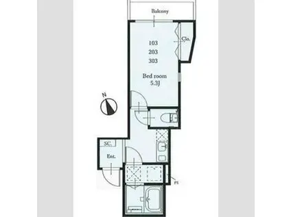 FIORE戸塚 壱番館(1K/3階)の間取り写真