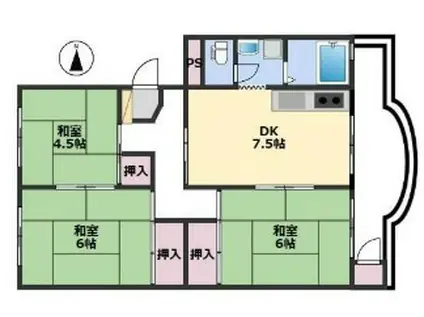 ローレルハイツ姫路田井 東棟(3DK/3階)の間取り写真