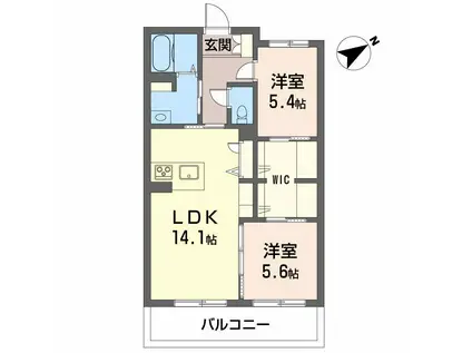コンフォーザ久米(2LDK/1階)の間取り写真