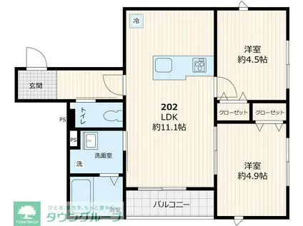 デルソル千住II(1LDK/2階)の間取り写真