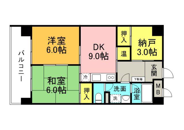 ARISTA広島平和大通(3DK/9階)の間取り写真