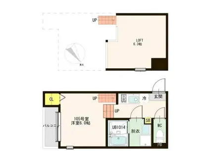 ハーモニーテラス葉山町(1K/1階)の間取り写真