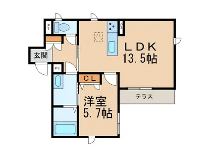 ベレオ宮北(1LDK/1階)の間取り写真