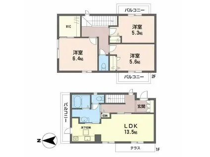 ガーデンハウス(3LDK/1階)の間取り写真