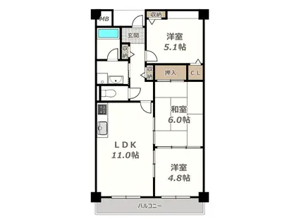 パークヴィラ長居公園(3LDK/2階)の間取り写真