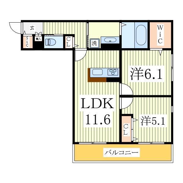 フィカーサ柏の葉(2LDK/1階)の間取り写真