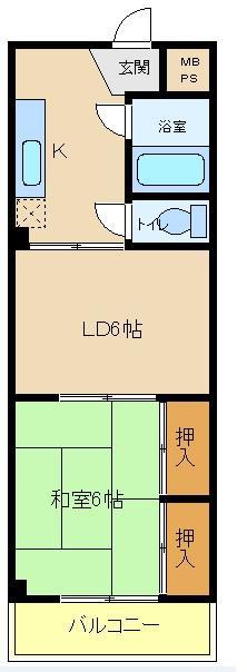 第61川辺ビル(1LDK/4階)の間取り写真