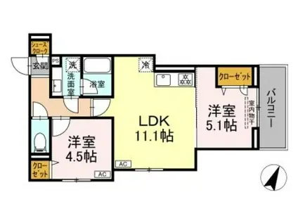 ディパイナ保土ヶ谷(2LDK/2階)の間取り写真
