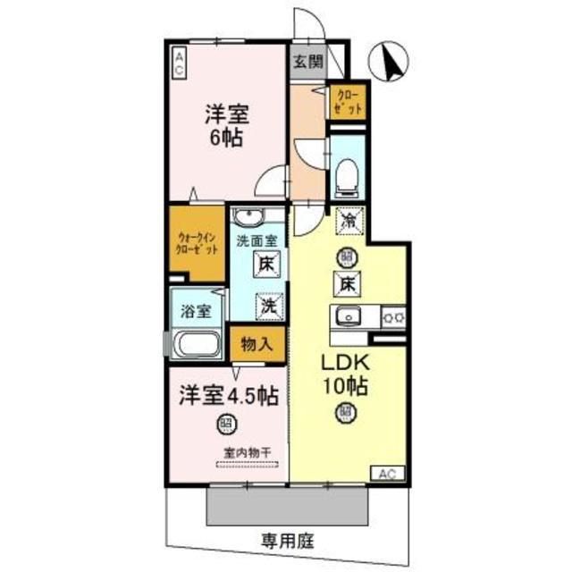 ルーチェ木ノ本(2LDK/1階)の間取り写真