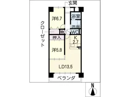 シャイニング.ヒルズ(2LDK/4階)の間取り写真