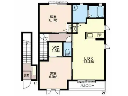 リベラルハイム B棟(2LDK/2階)の間取り写真