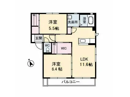 シャーメゾン山王田E(2LDK/1階)の間取り写真