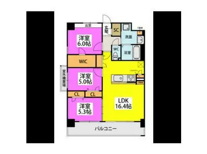 ビオネ美野島(3LDK/9階)の間取り写真