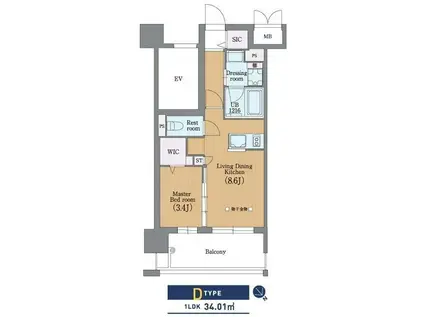 ラクレイス平尾山荘通(1LDK/4階)の間取り写真