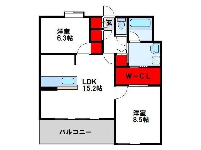 ルフォンド天神(2LDK/2階)の間取り写真
