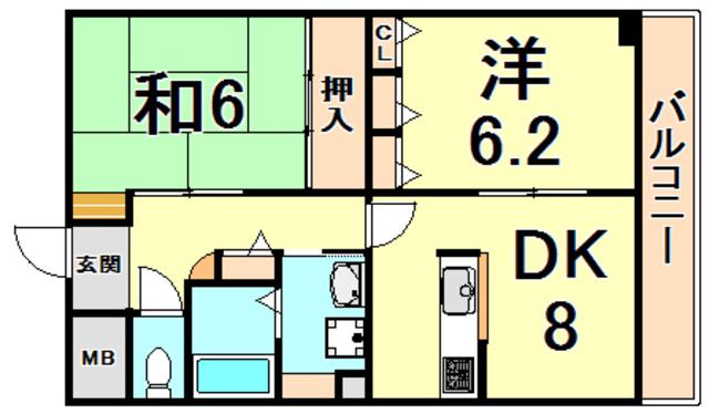 アルカディア段上(2DK/4階)の間取り写真