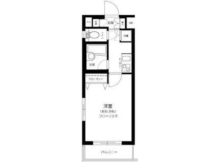 プレールドゥーク西新宿(1K/2階)の間取り写真