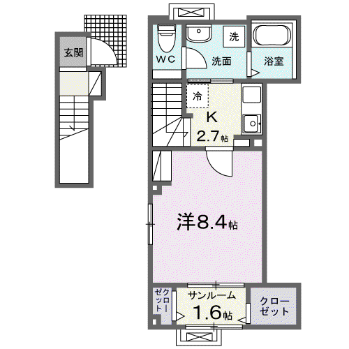 カルム栄町I(1K/2階)の間取り写真