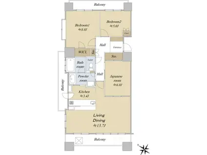 パークホームズ北大前(3LDK/7階)の間取り写真