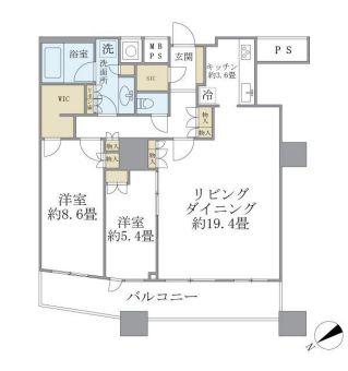 ザ・パークハウス西新宿タワー60(2LDK/13階)の間取り写真