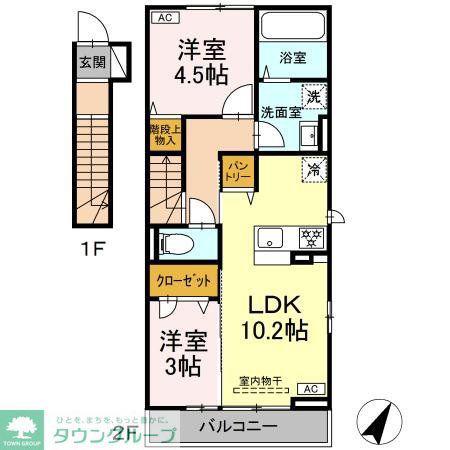 WILLOW日野(2LDK/2階)の間取り写真