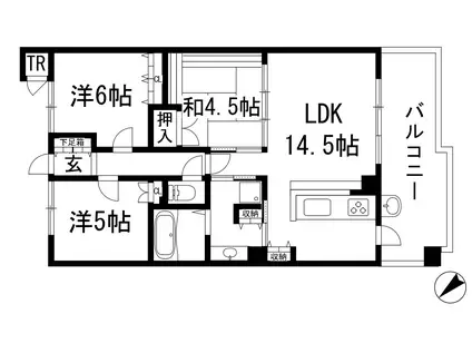グランブルー宝塚Ⅱ(3LDK/4階)の間取り写真
