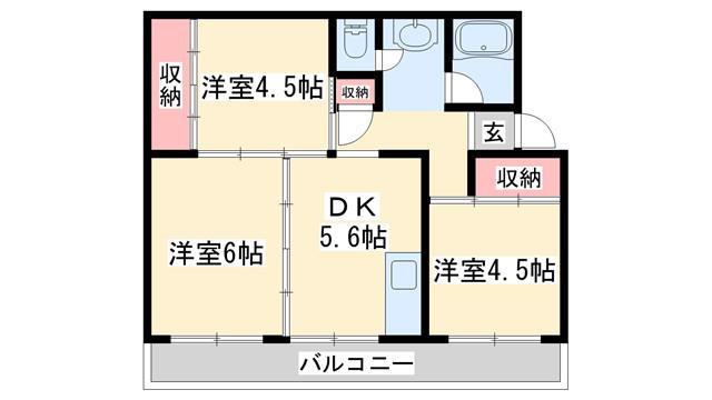 ビレッジハウス志染6号棟(3DK/2階)の間取り写真