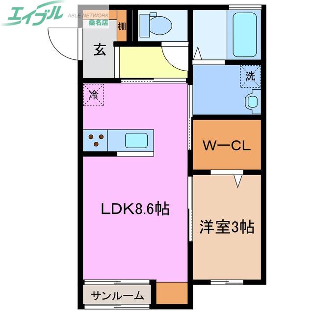 オランジュベール桑名(1LDK/1階)の間取り写真