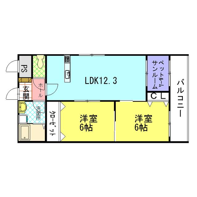 ライフ新神田(2LDK/1階)の間取り写真