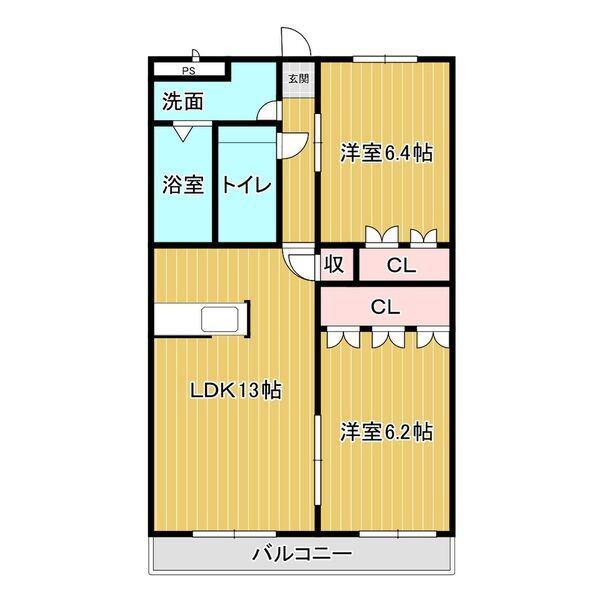 エルシャトー(2LDK/2階)の間取り写真