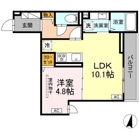 ディー パイナ 浅田(1LDK/2階)の間取り写真