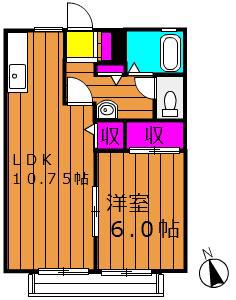 サンタウンコーラルC棟(1LDK/2階)の間取り写真