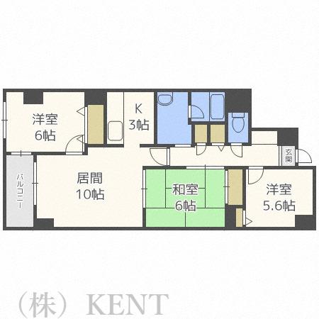 トーワ北7条(3LDK/1階)の間取り写真