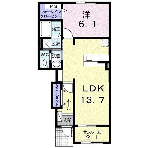 フラワーヒル向山(1LDK/1階)の間取り写真